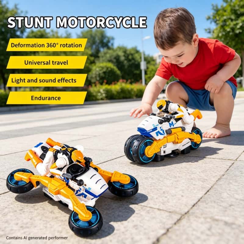 Music - Elektrikli Stunt Dönüştürülebilir Motosiklet Çocuk Oyuncak