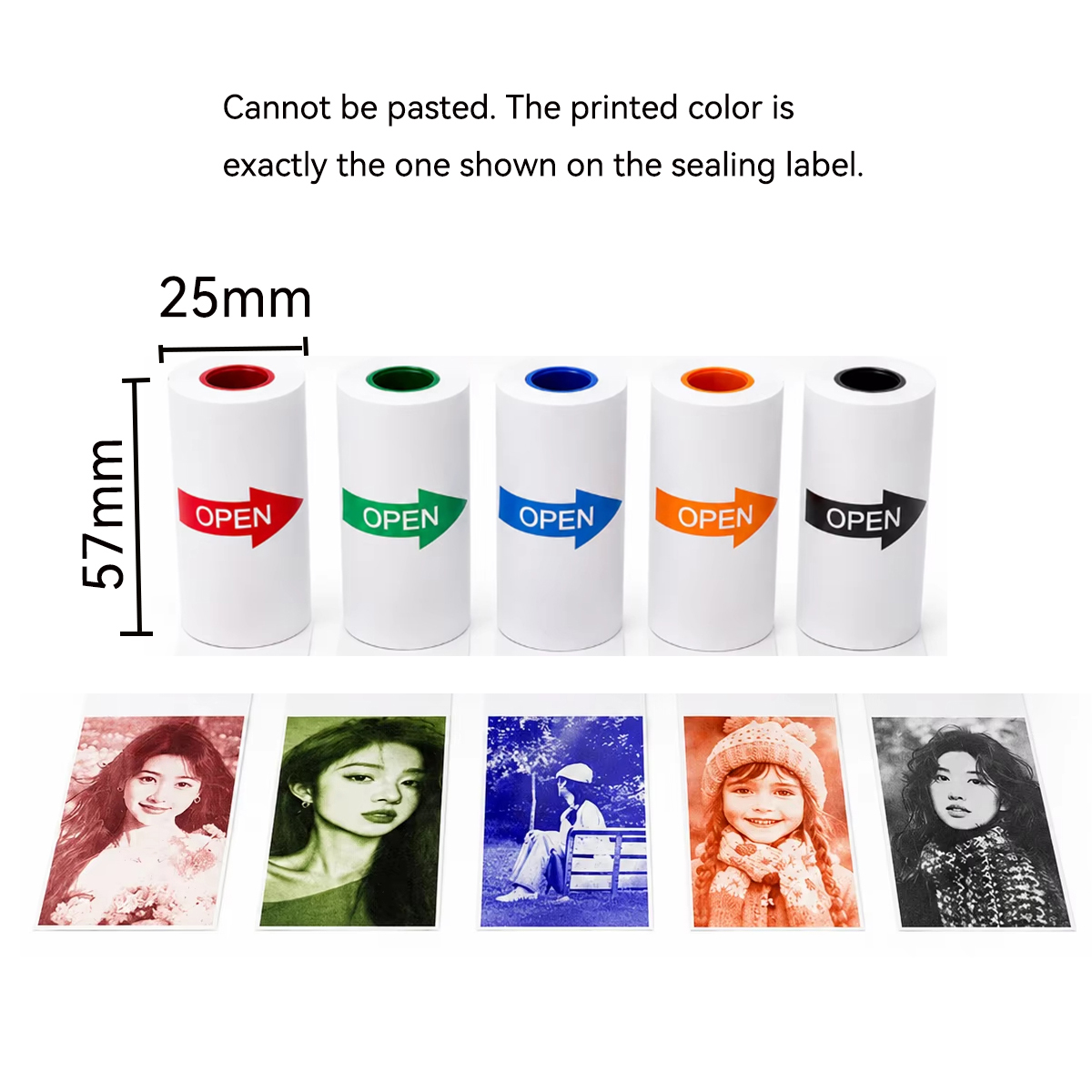 Mini Pocket Thermal Printer Paper Roll - 57x25mm Beyaz/Renkli Termal Kağıt Rulosu -