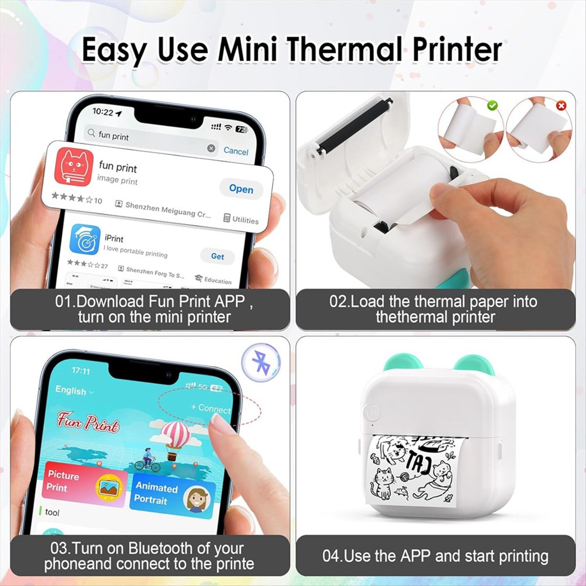 Mini Etiket Yazıcısı RGB Işık  - Mini Pocket Thermal Printer Paper Roll incelemesi ve fiyatı