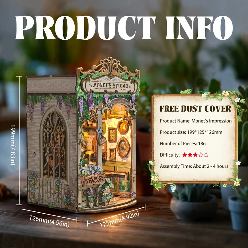 Ahşap Monet'in Stüdyosu Kitap  - Diy Wooden Book Nook Kit Shelf Insert incelemesi ve fiyatı