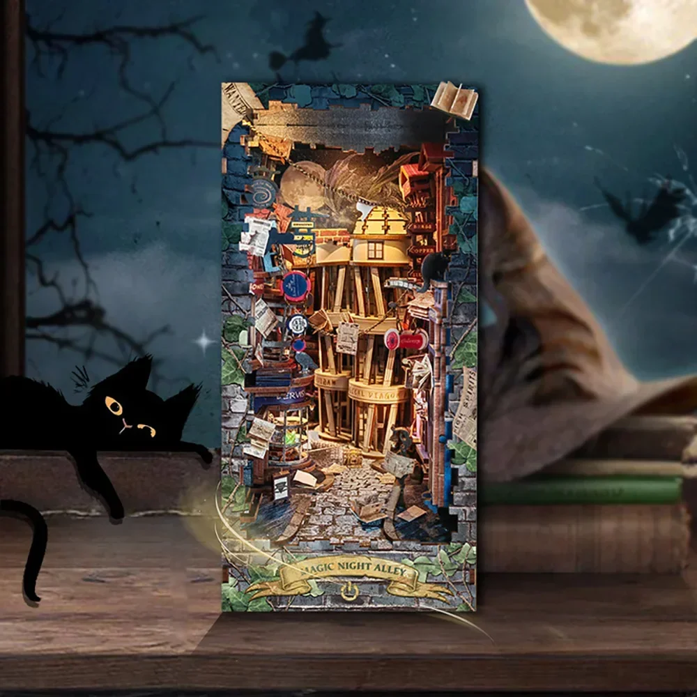 Retro DIY Sihirli Gece Sokakla - Diy Wooden Book Nook Kit Shelf Insert incelemesi ve fiyatı
